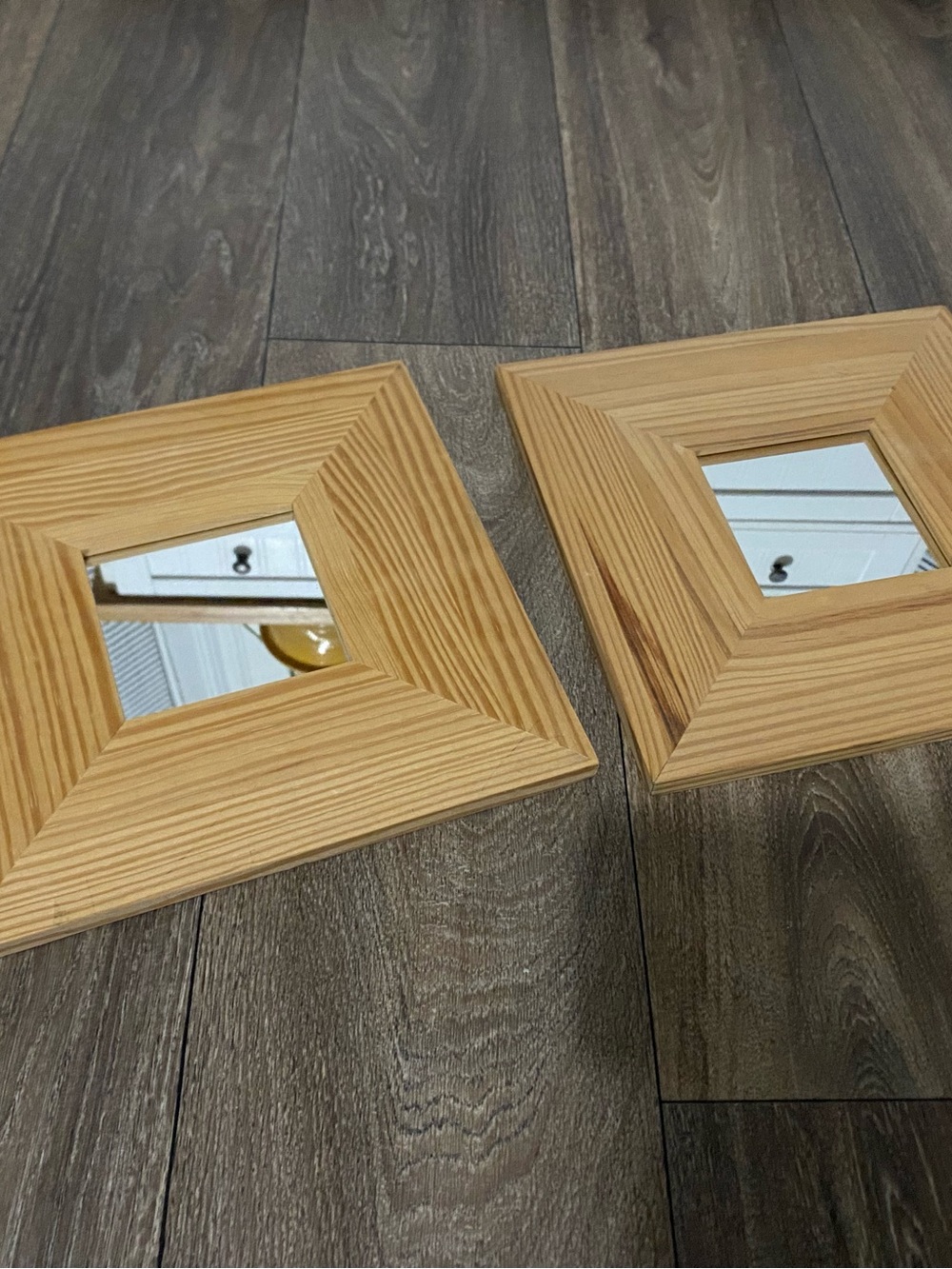 IKEA Malma Natural Pine Wood Square Frame Wall Mirror - Set of 2
